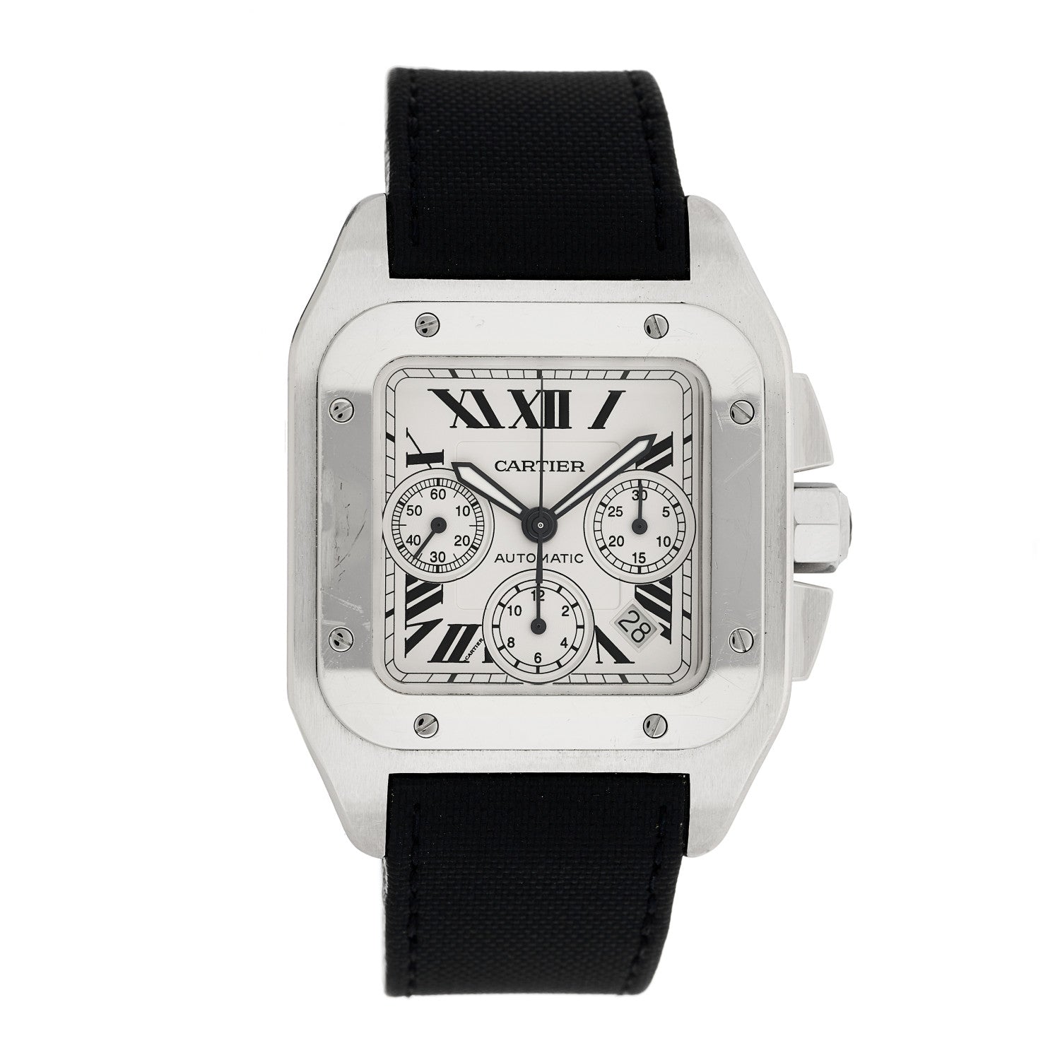 Cartier Stainless Steel Calfskin 41mm Santos 100 Chronograph Automatic Watch 1 of 5