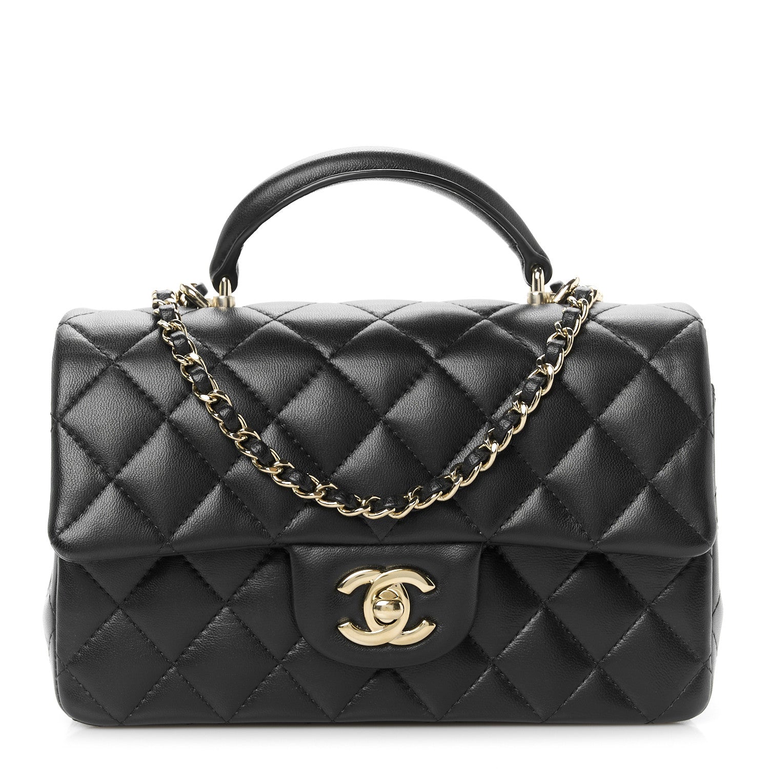Chanel Lambskin Quilted Mini Top Handle Rectangular Flap Black 1 of 12