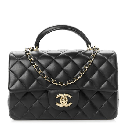 Chanel Lambskin Quilted Mini Top Handle Rectangular Flap Black 1 of 12