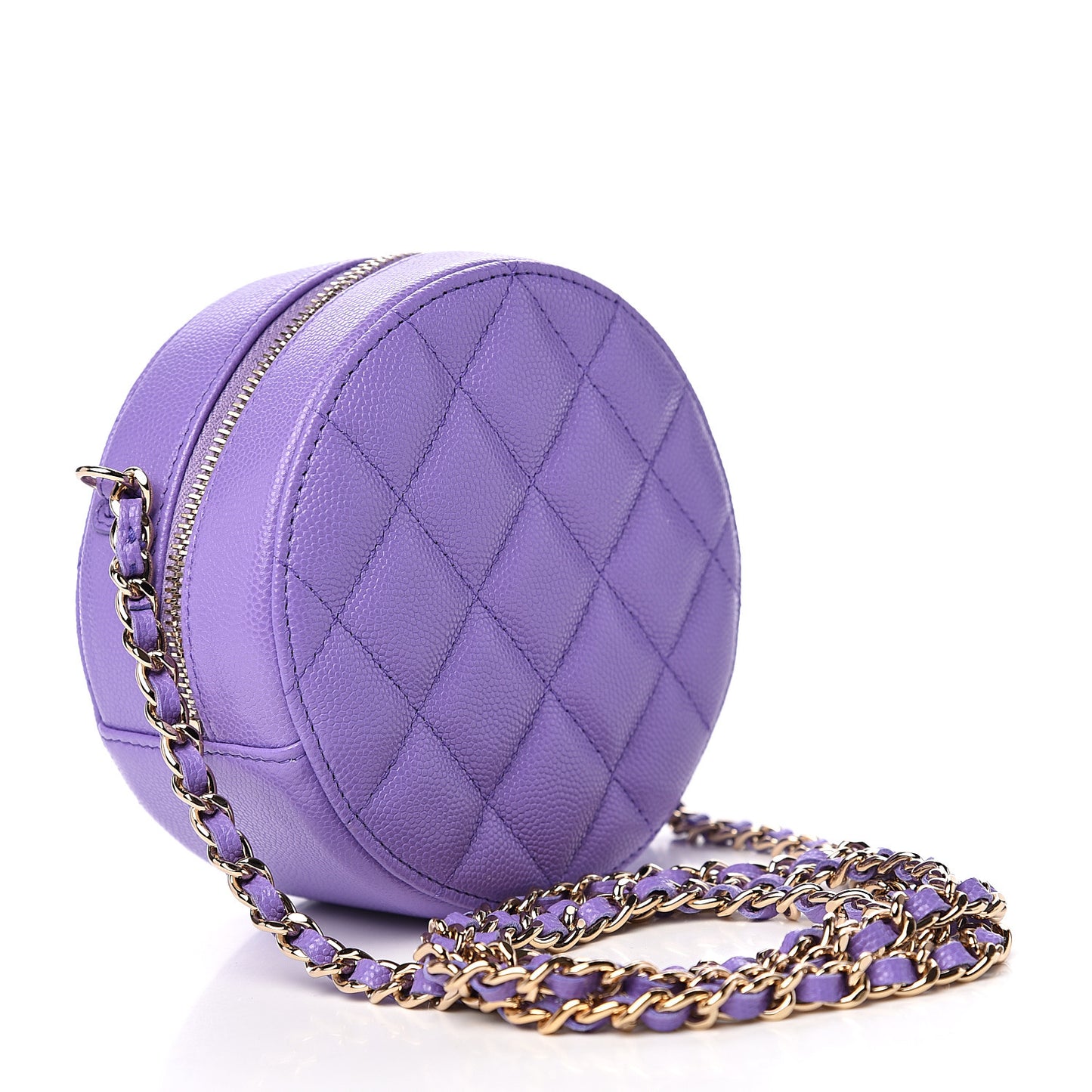 Caviar Quilted Round Clutch With Chain Purple