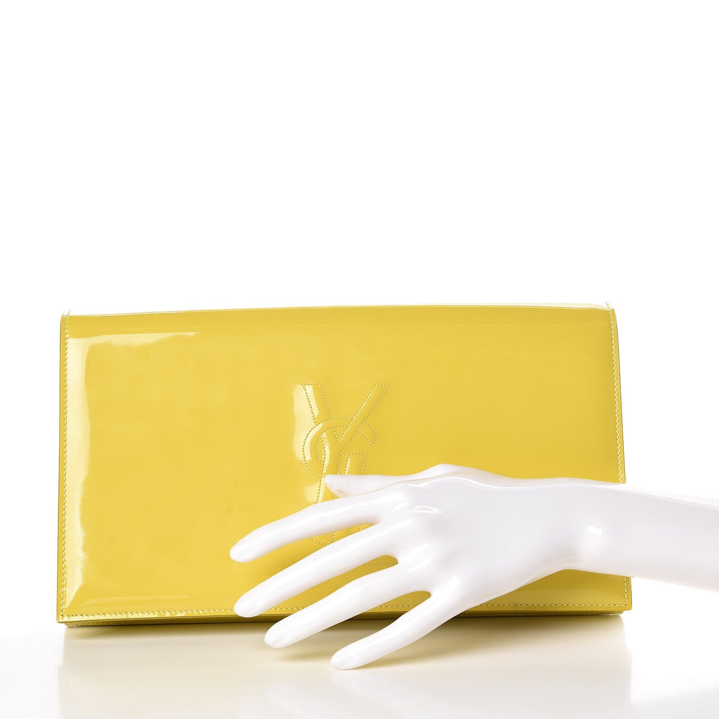 Patent Calfskin Monogram Large Belle De Jour Clutch Yellow