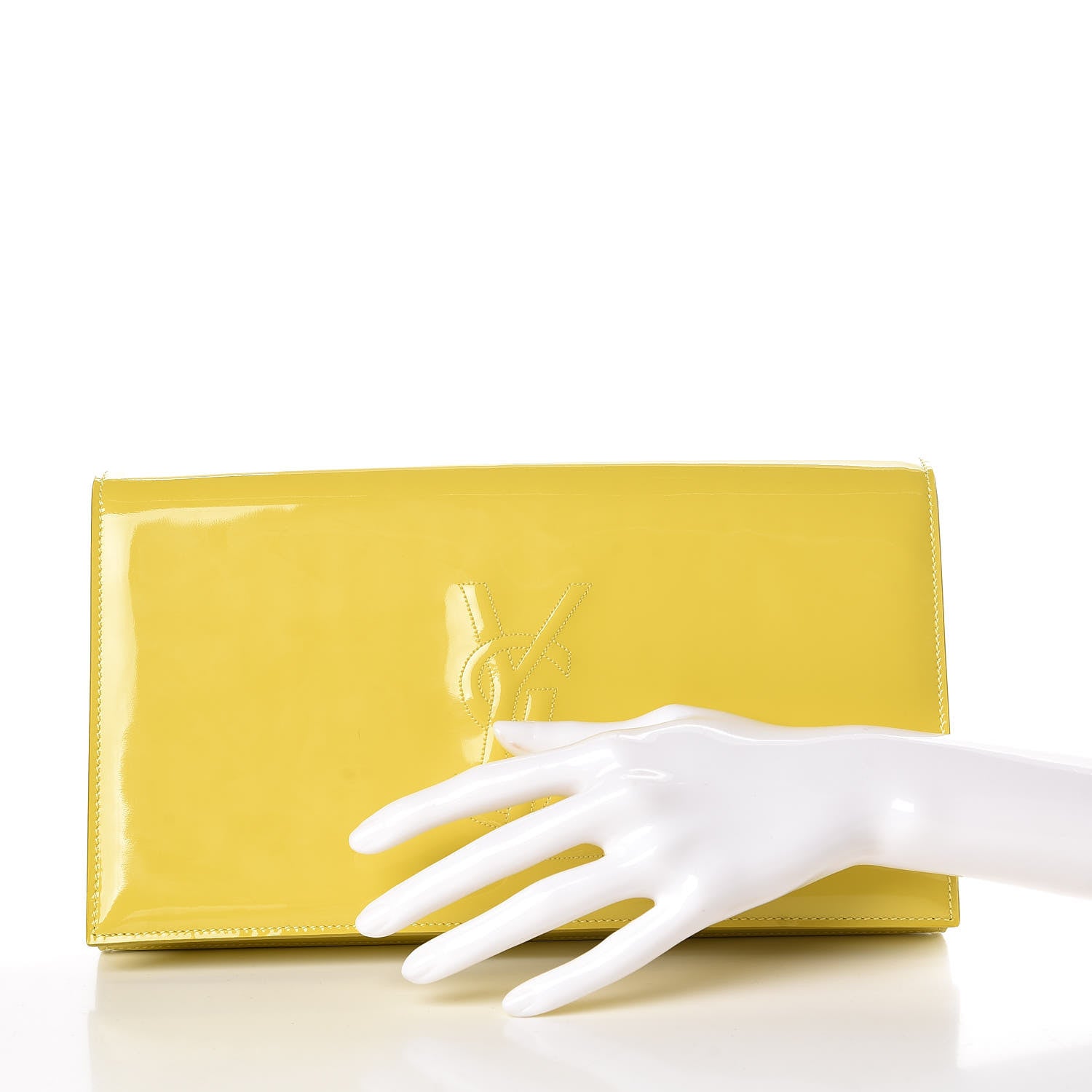 Saint Laurent Patent Calfskin Monogram Large Belle De Jour Clutch Yellow 2 of 7