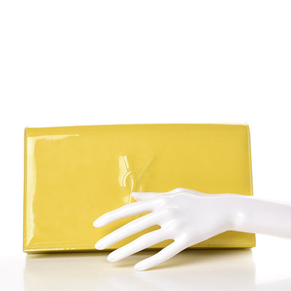 Saint Laurent Patent Calfskin Monogram Large Belle De Jour Clutch Yellow 2 of 7