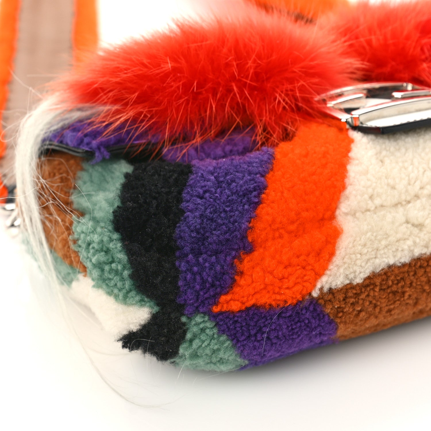 Fendi Shearling Calfskin Goat Fox Fur Bugs Baguette Orange Multicolor 6 of 7