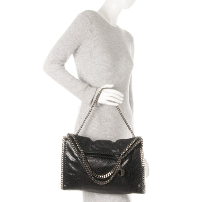 Stella McCartney Metallic Faux Snakeskin Small Falabella Fold Over Tote Black 2 of 8