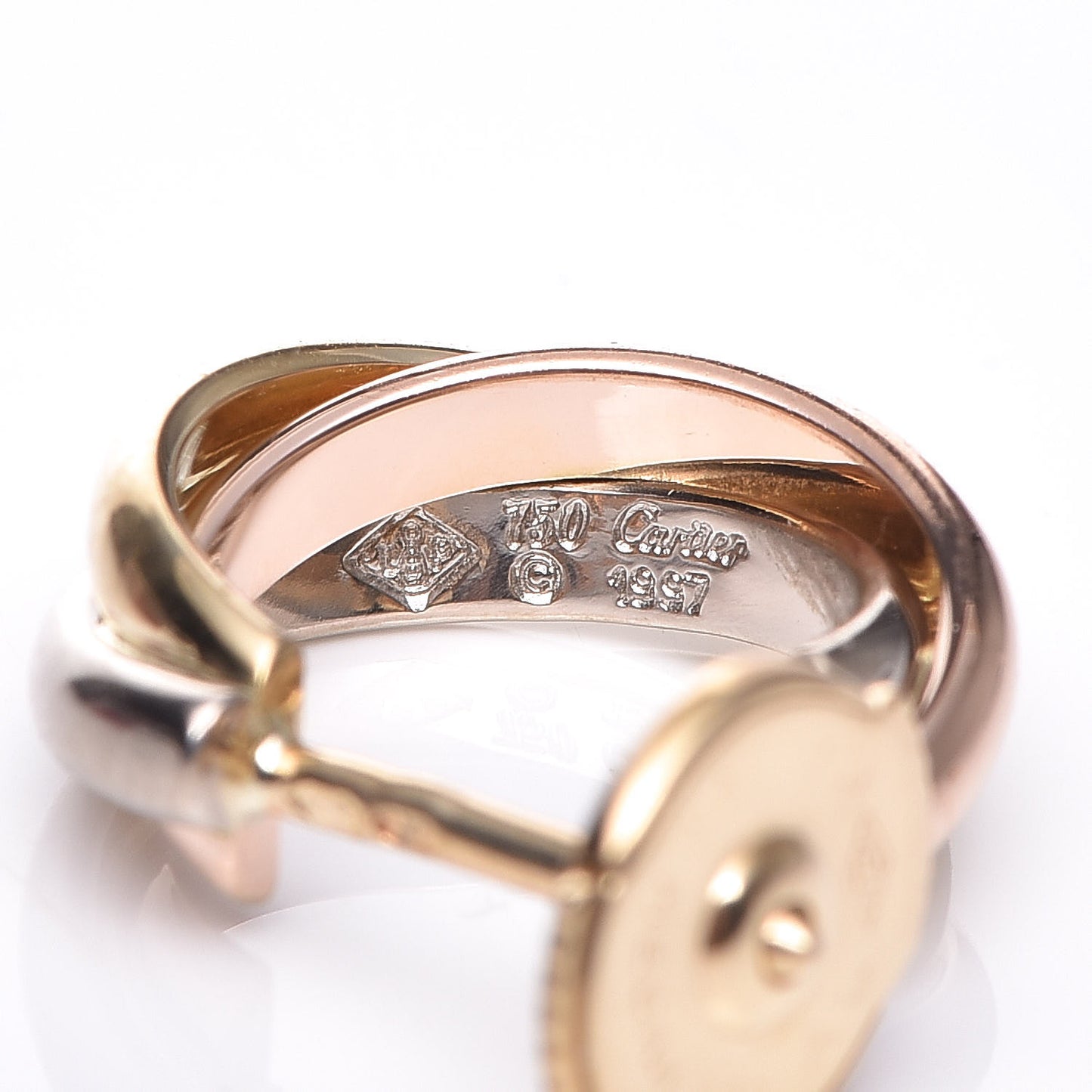 18K Pink Yellow White Gold 13mm Trinity Hoop Earrings