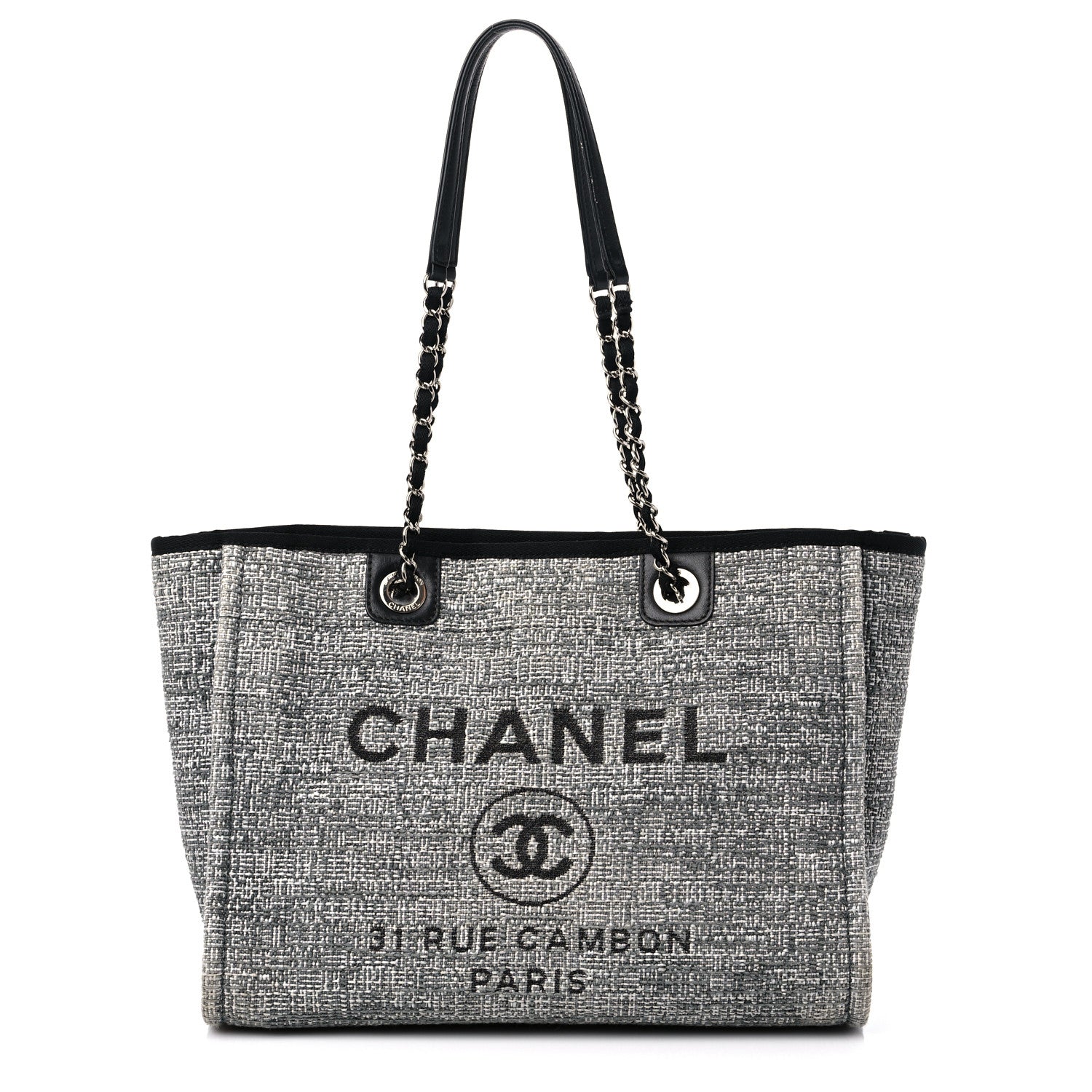 Chanel Straw Lurex Small Deauville Tote Charcoal 1 of 11