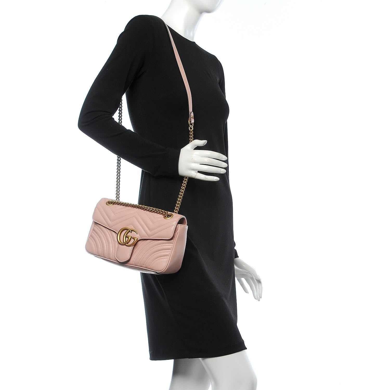 Gucci Calfskin Matelasse Small GG Marmont Shoulder Bag Perfect Pink 2 of 7