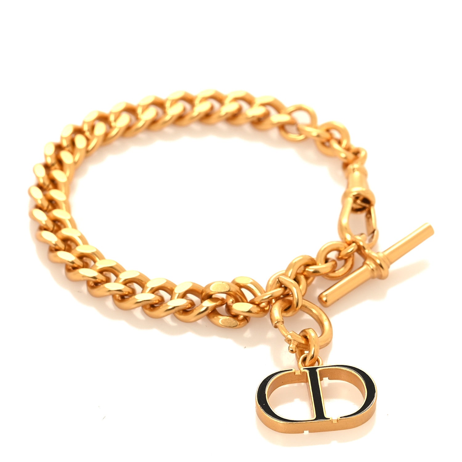 Christian Dior Metal Petit CD Chain Bracelet Gold Black 1 of 4