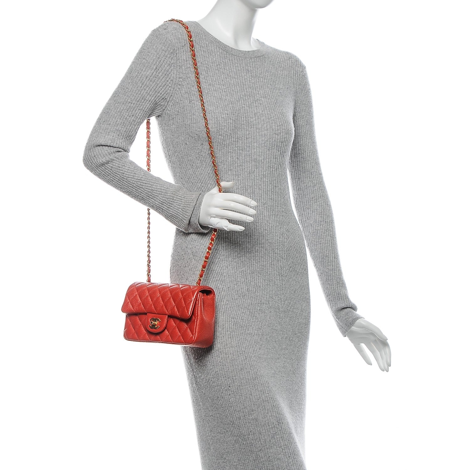 Chanel Pearly Caviar Quilted Mini Rectangular Flap Orange 2 of 7