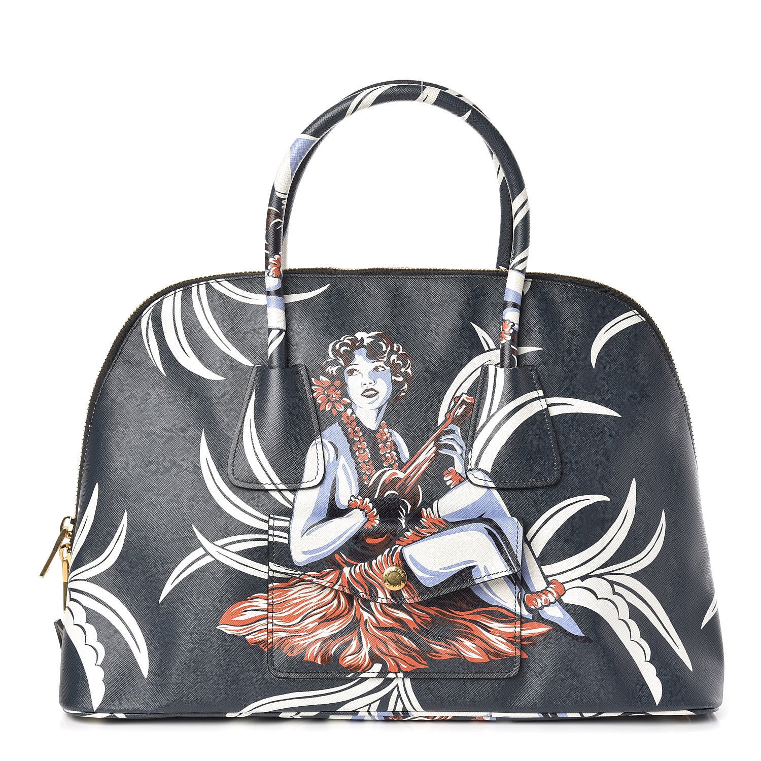Prada Saffiano Print Hawaiian Girl Front Pocket Tote Smeraldo 1 of 10