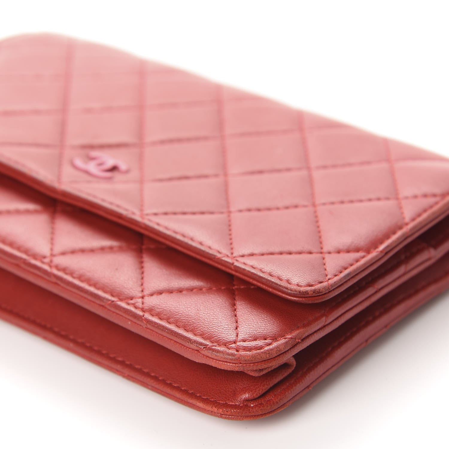 Chanel Lambskin Quilted Wallet On Chain WOC Red Pink 7 of 16