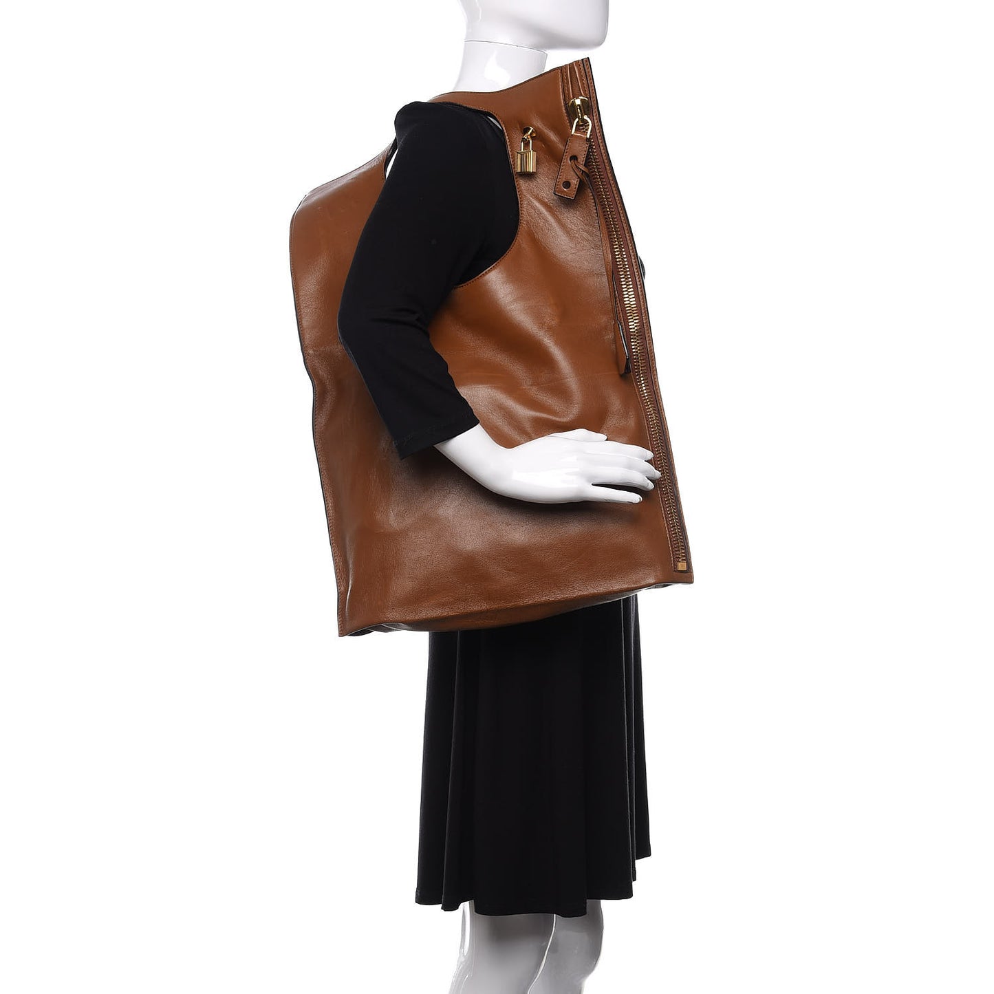 Ramskin Large Alix Padlock Zip Shoulder Bag Brown