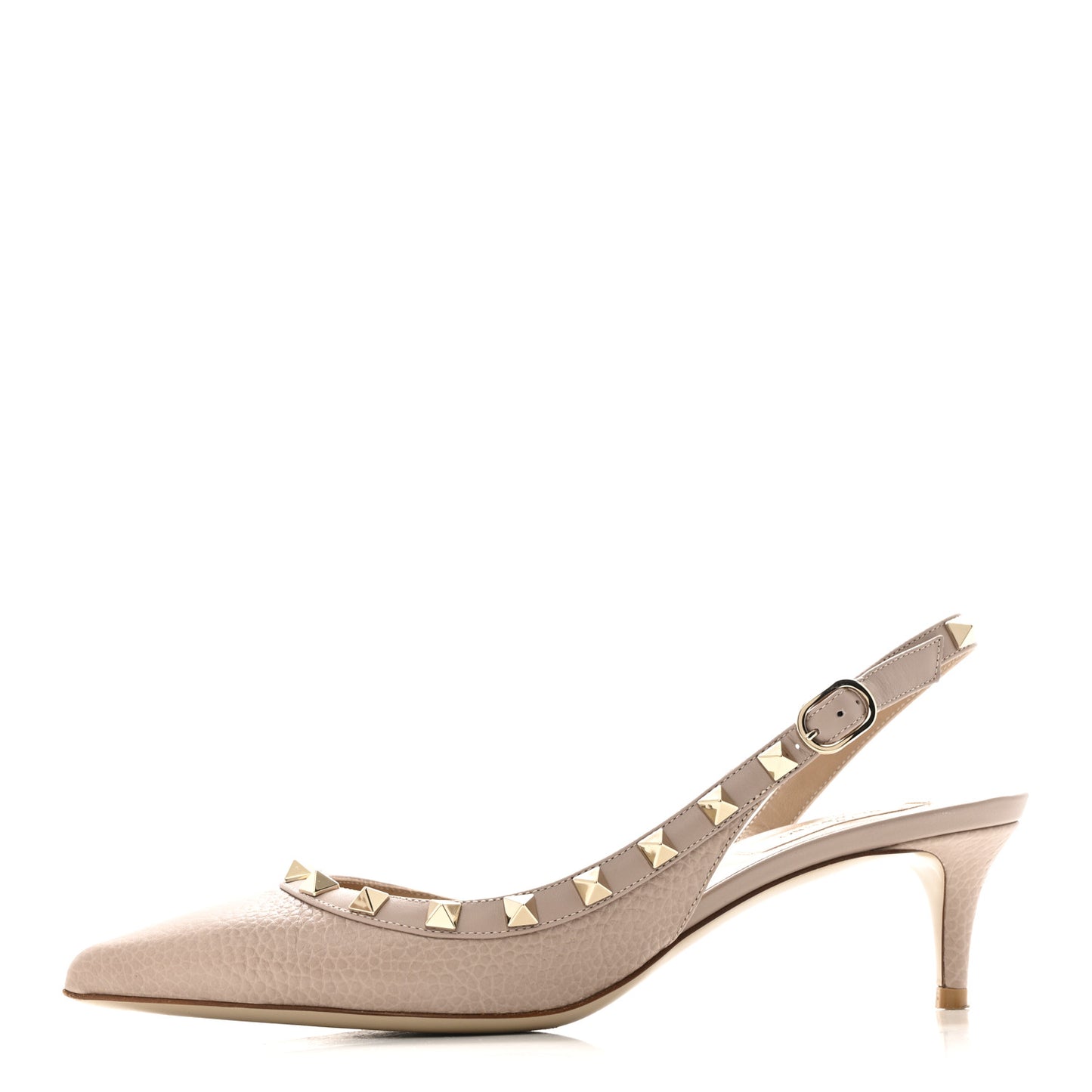 Pebbled Calfskin Rockstud Half D'Orsay Slingback 50mm Pumps 37.5 Poudre