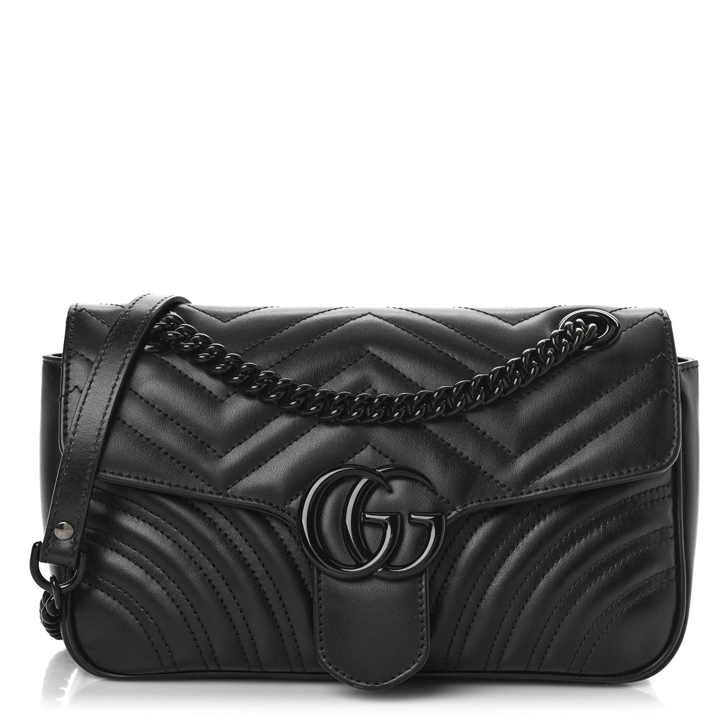 Calfskin Matelasse Monochrome Small GG Marmont Shoulder Bag Black