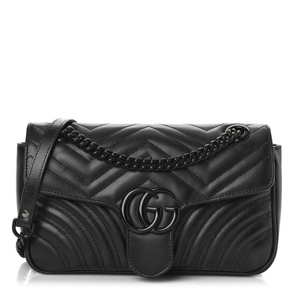 Gucci Calfskin Matelasse Monochrome Small GG Marmont Shoulder Bag Black 1 of 8