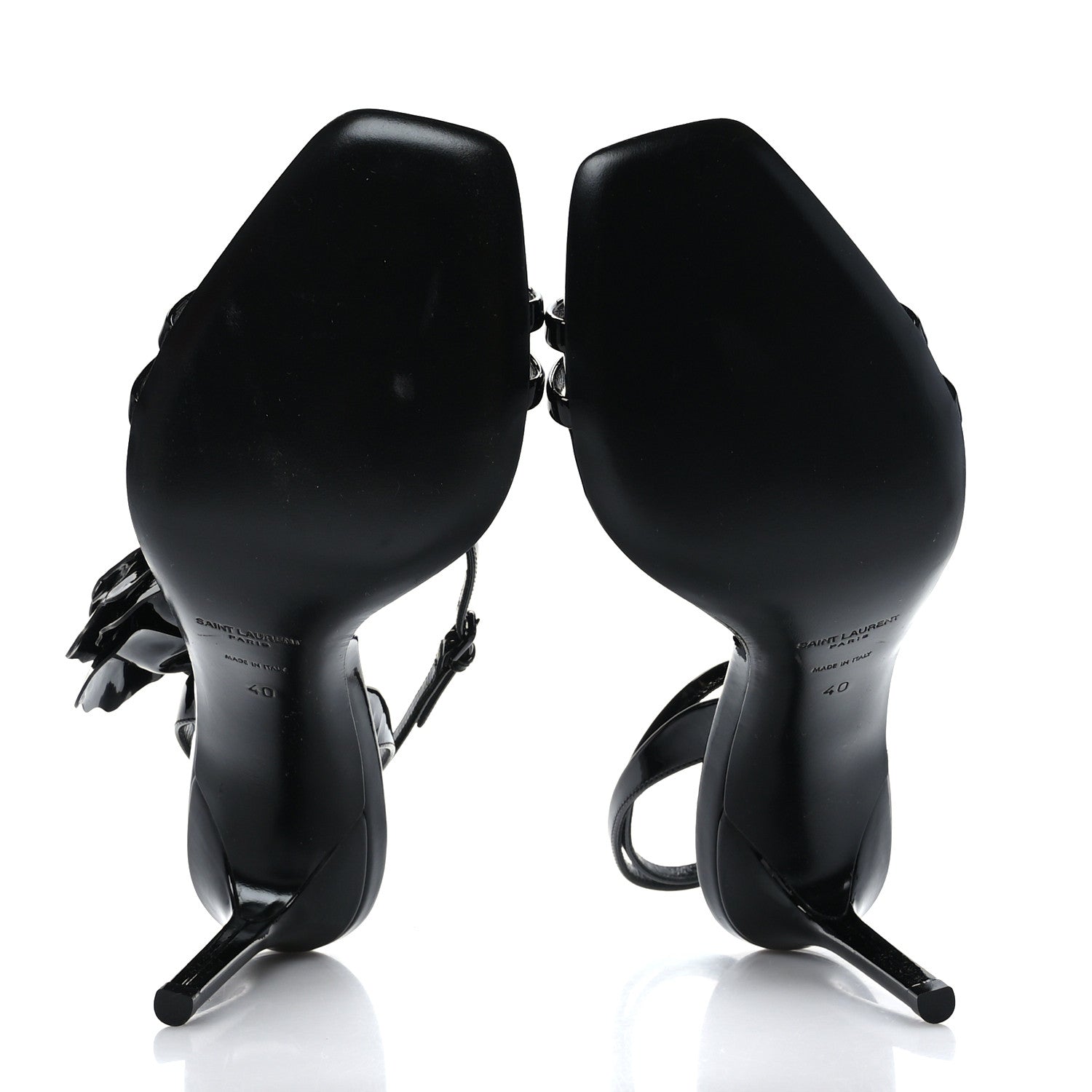 Saint Laurent Patent Amber Flower Ankle Pumps 40 Black 5 of 7