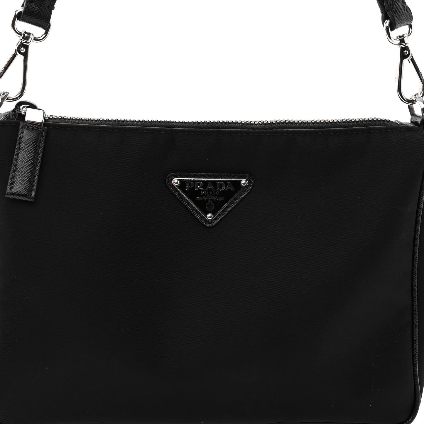 Re-Nylon Saffiano Pocket Zippered Shoulder Bag Black