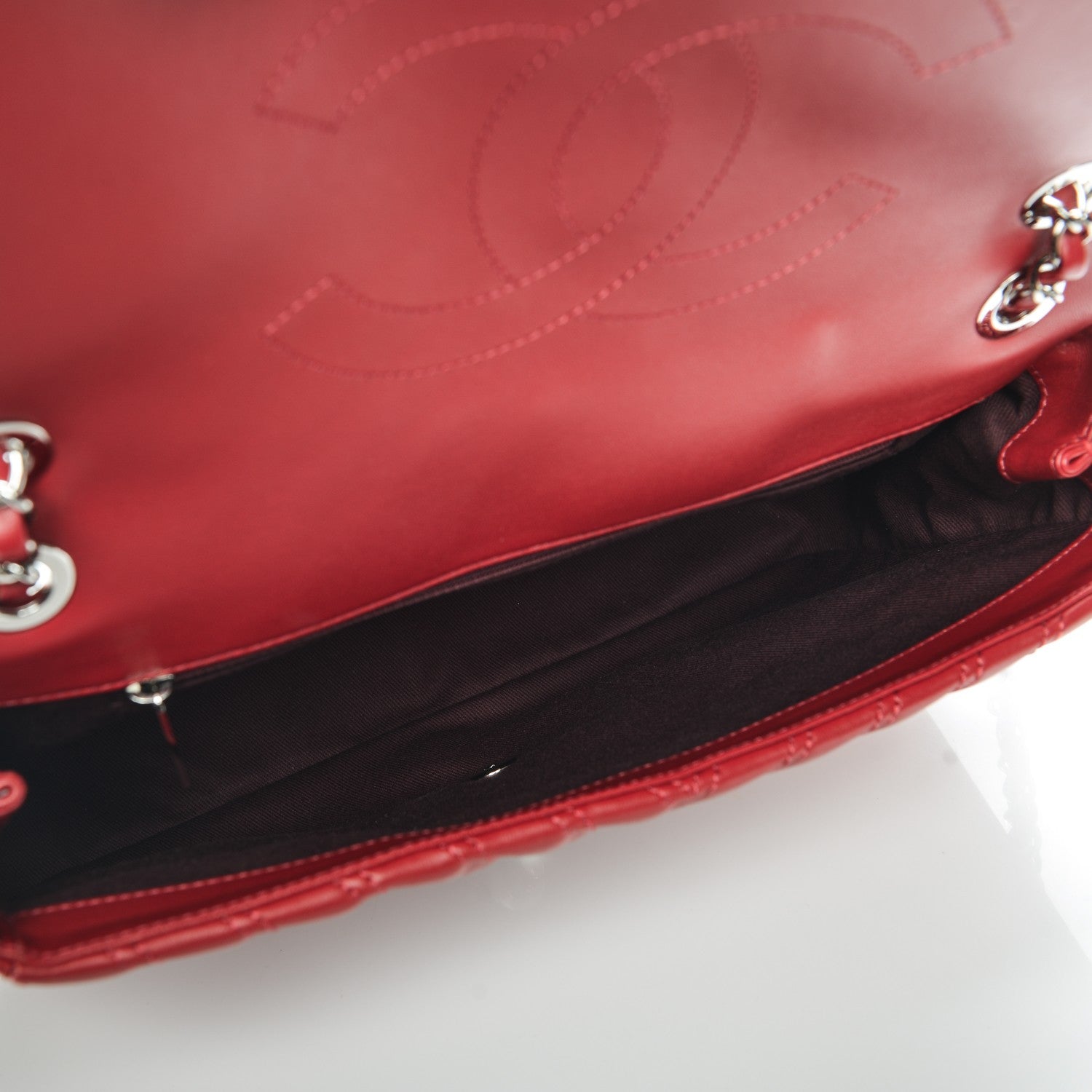 Chanel Lambskin Chevron Double Stitch Jumbo Single Flap Red 5 of 7