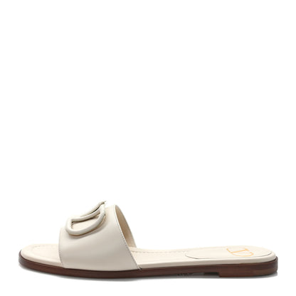 Valentino Garavani Calfskin Vlogo Flat Slide Sandals 37 Light Ivory 1 of 9
