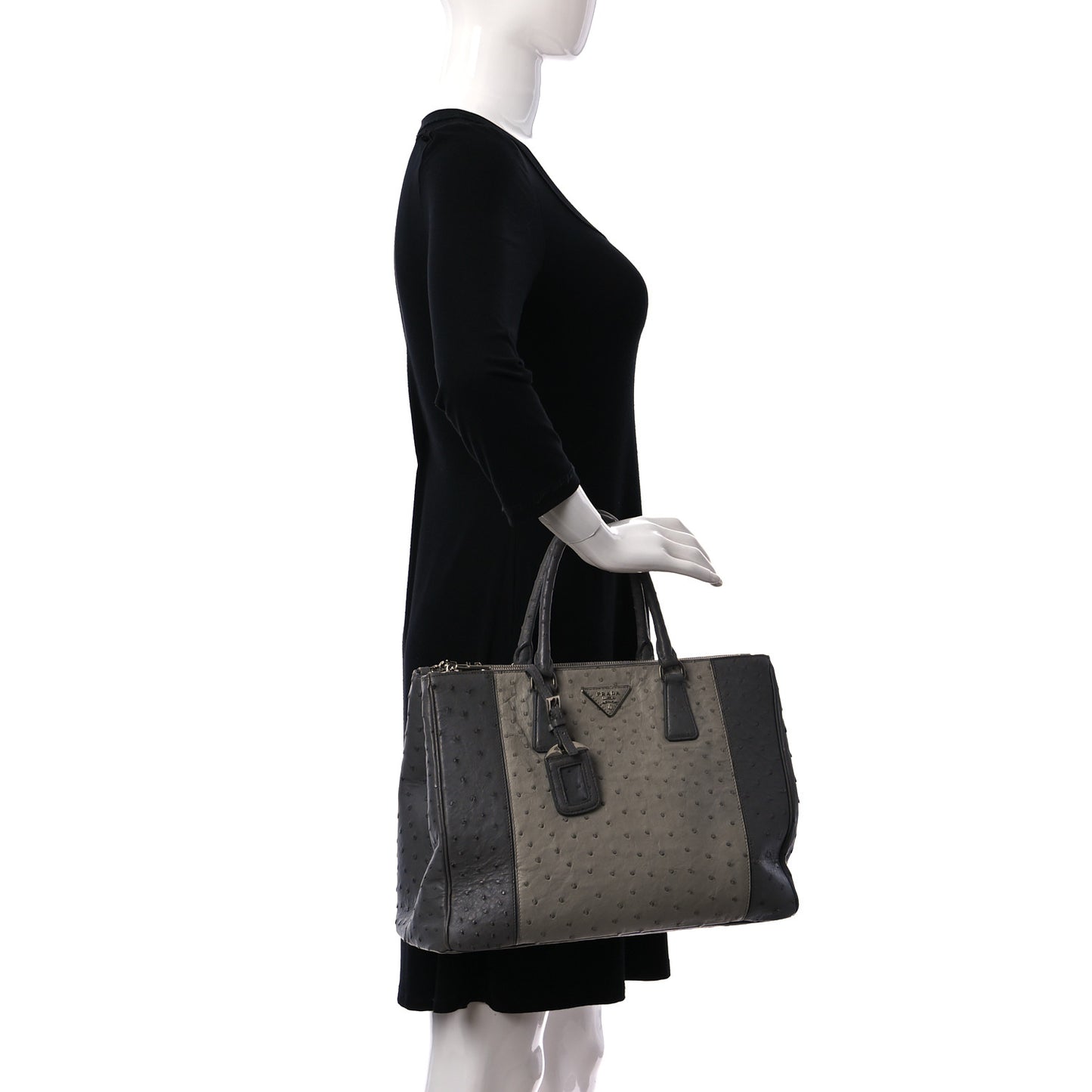 Ostrich Colorblock Medium Galleria Double Zip Tote Grey