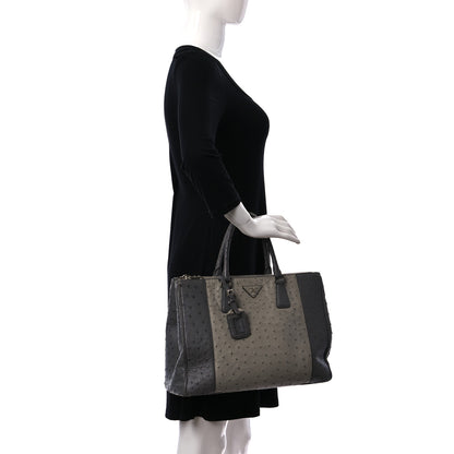Prada Ostrich Colorblock Medium Galleria Double Zip Tote Grey 2 of 9