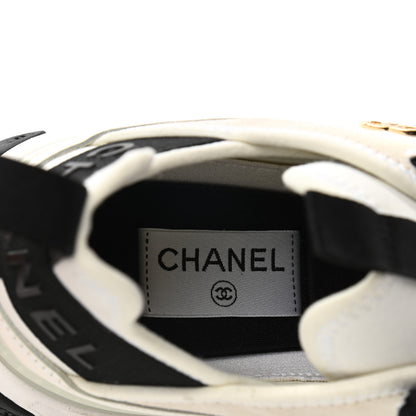 Chanel Velvet Calfskin Mixed Fibers CC Sneakers 40 Ivory Black 7 of 8