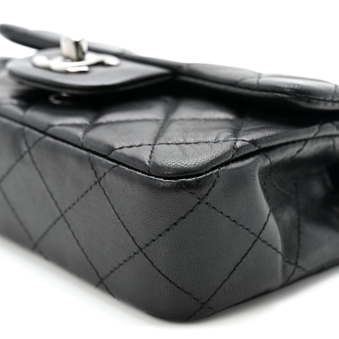 Lambskin Quilted Extra Mini Rectangular Flap Black