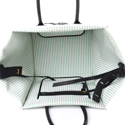 Celine Cotton Canvas Striped Medium Phantom Luggage White Green 5 of 5