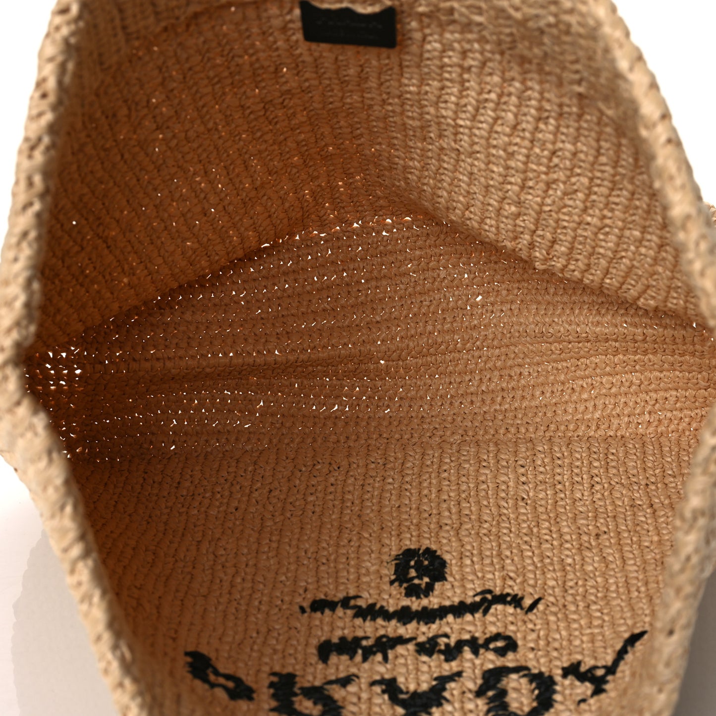 Yarn Raffia Effect Crochet Embroidered Logo Tote Naturale