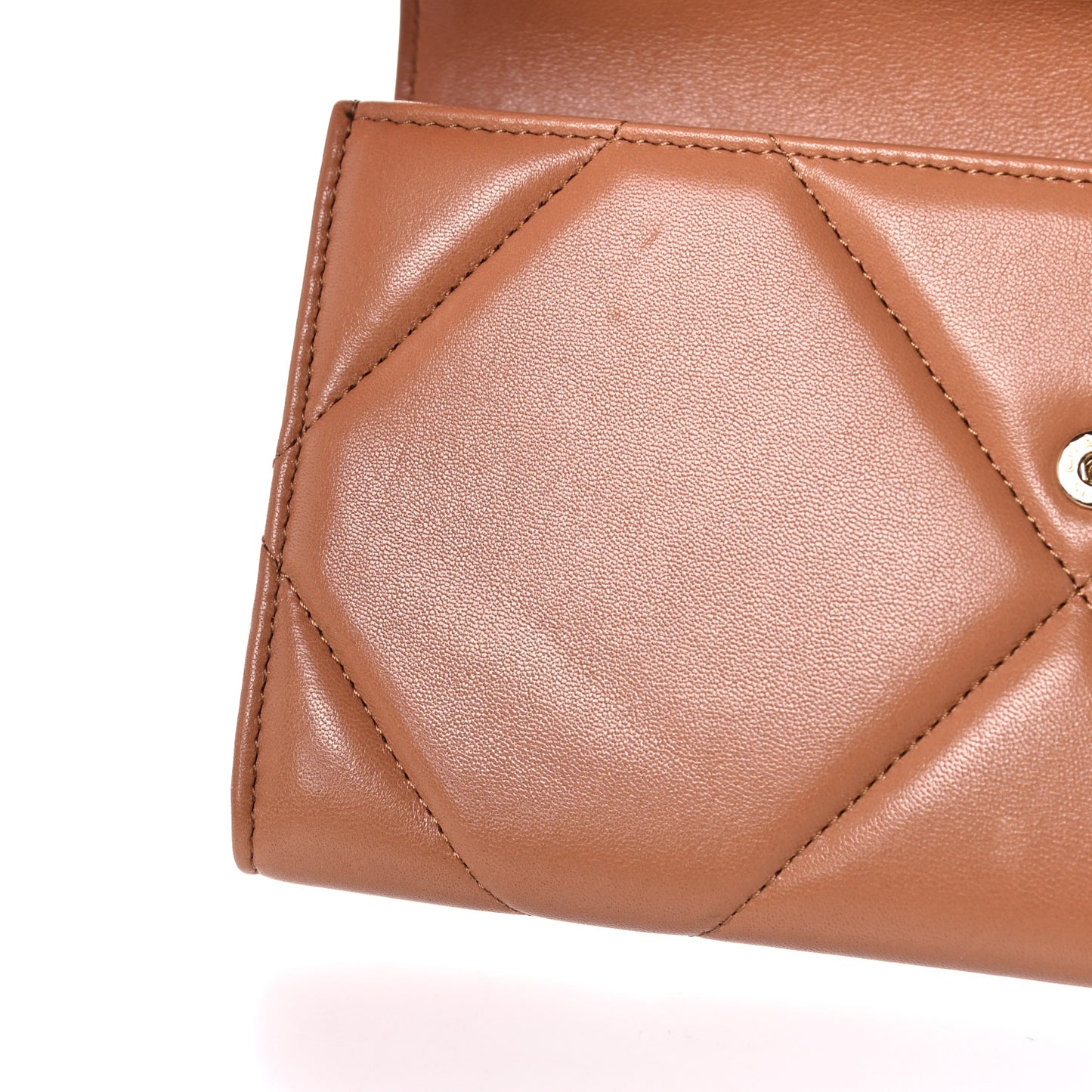 Lambskin Quilted Chanel 19 Flap Wallet Brown