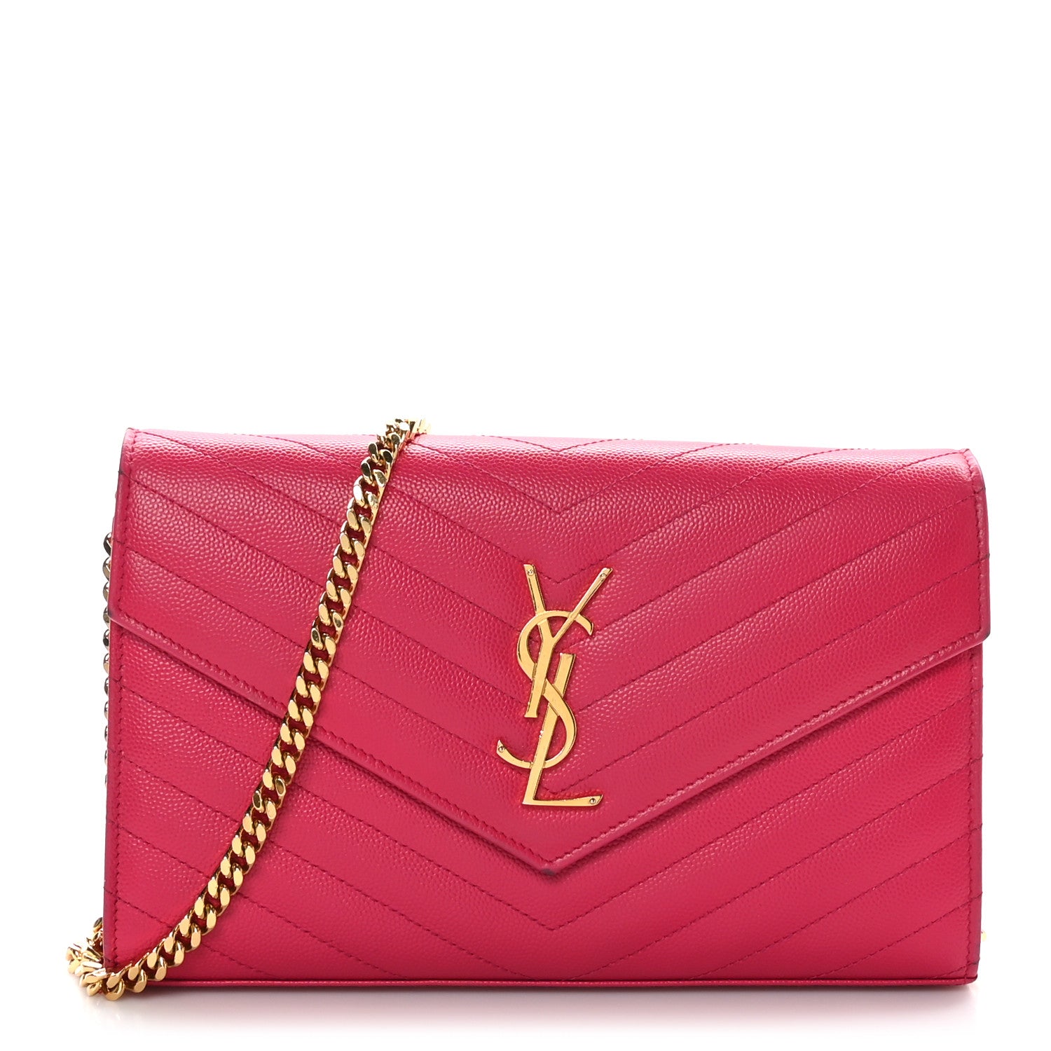 Saint Laurent Grain De Poudre Matelasse Chevron Monogram Chain Wallet Bubblegum 1 of 12