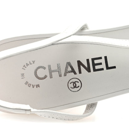 Chanel Goatskin Grosgrain Cap Toe CC Slingback Pumps 39 White Black 8 of 9