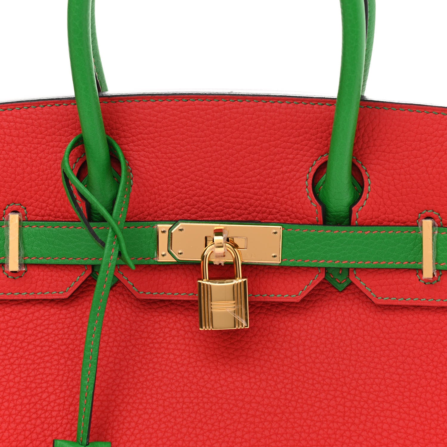 Hermes Togo Bi-Color Horseshoe Birkin 30 Bamboo Rouge Tomate 8 of 11