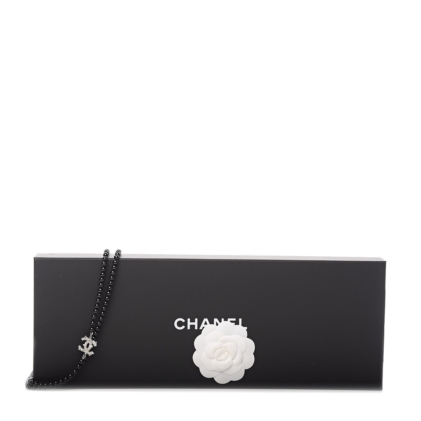 Ruthenium Crystal Baguette Pearl Beaded CC Long Necklace Black
