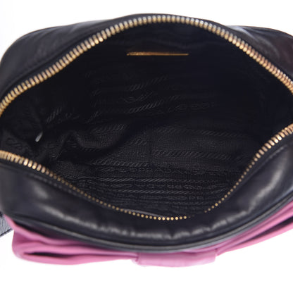 Prada Nappa Zippers Bow Clutch Black Pink 5 of 11