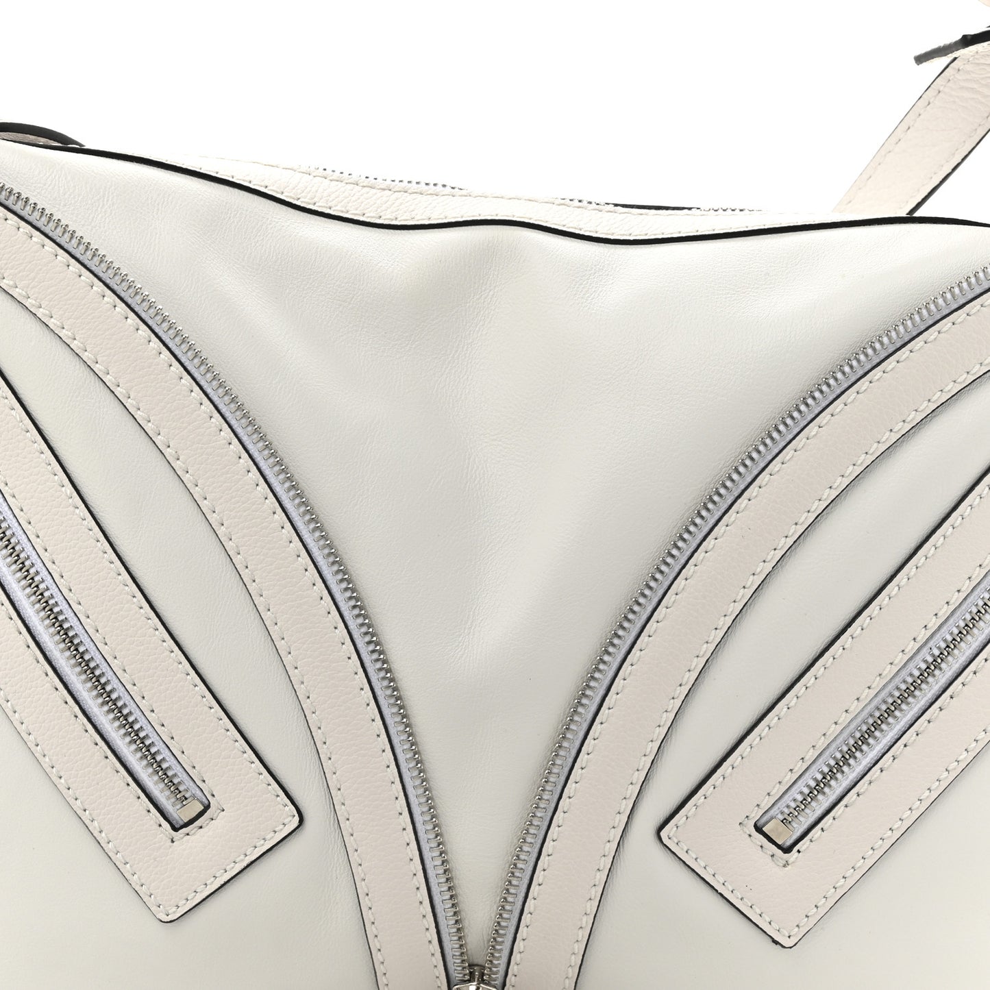 Calfskin Medium Repeat Zip Hobo Optical White