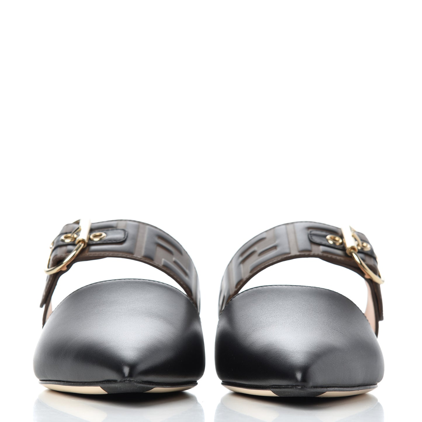 Vitello FF Embossed Buckle Flat Mules 38.5 Maya Black