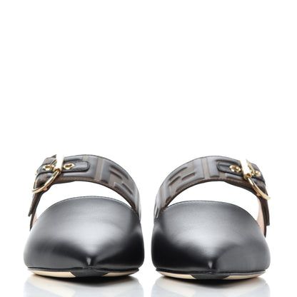 Fendi Vitello FF Embossed Buckle Flat Mules 38.5 Maya Black 2 of 8