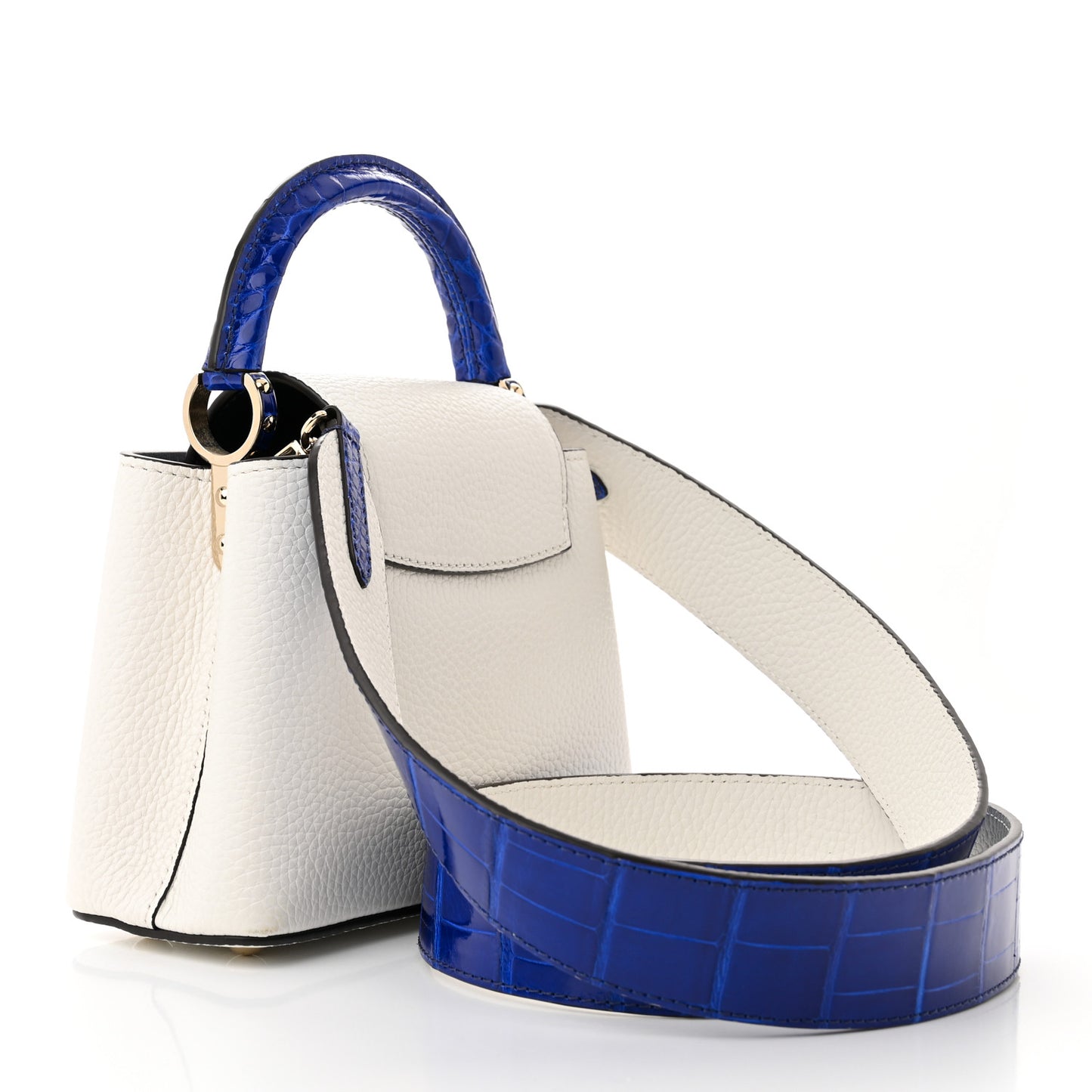 Taurillon Crocodile Capucines Mini White Bleu Santorin