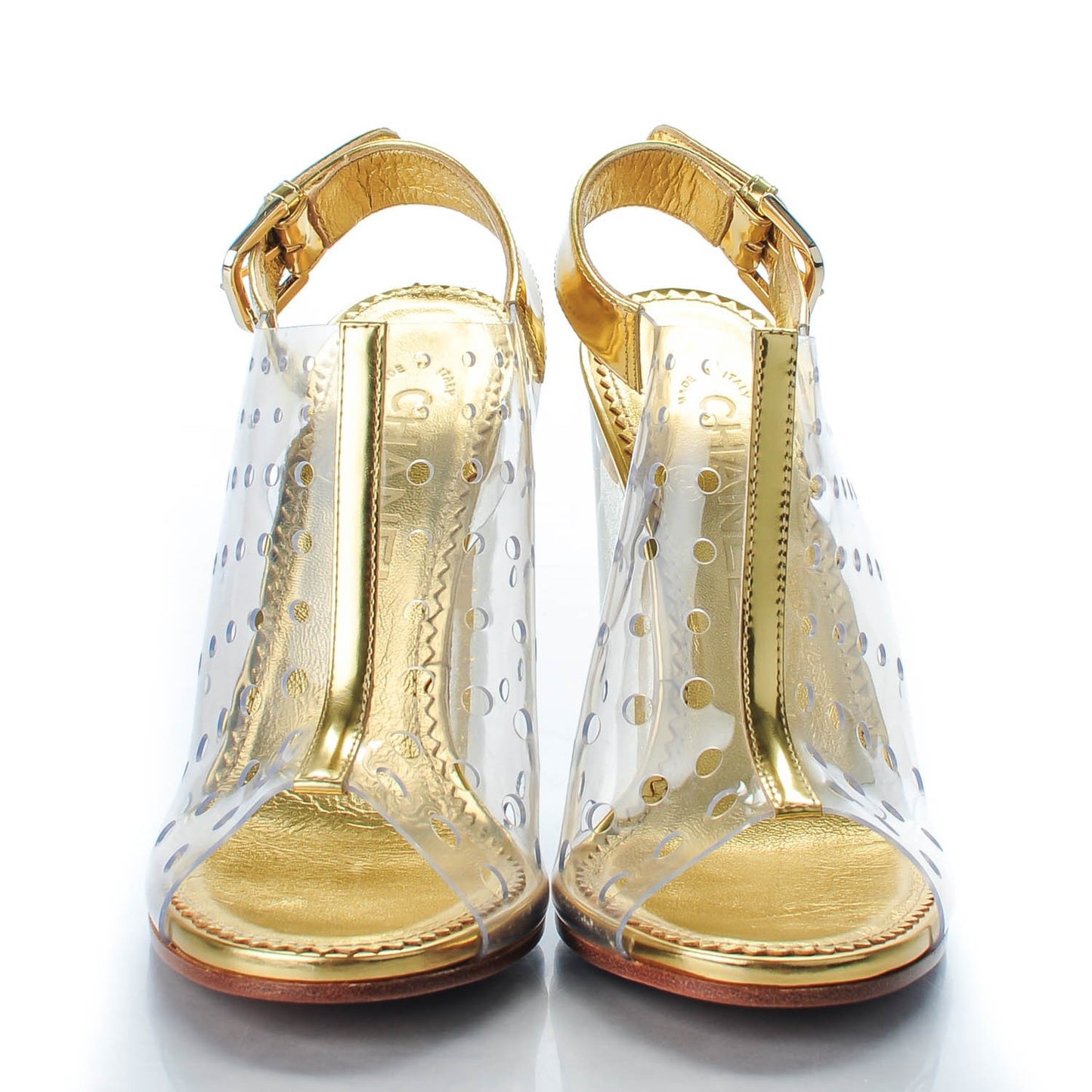 Metallic Calfskin PVC Peep Toe Heels 35.5 Gold