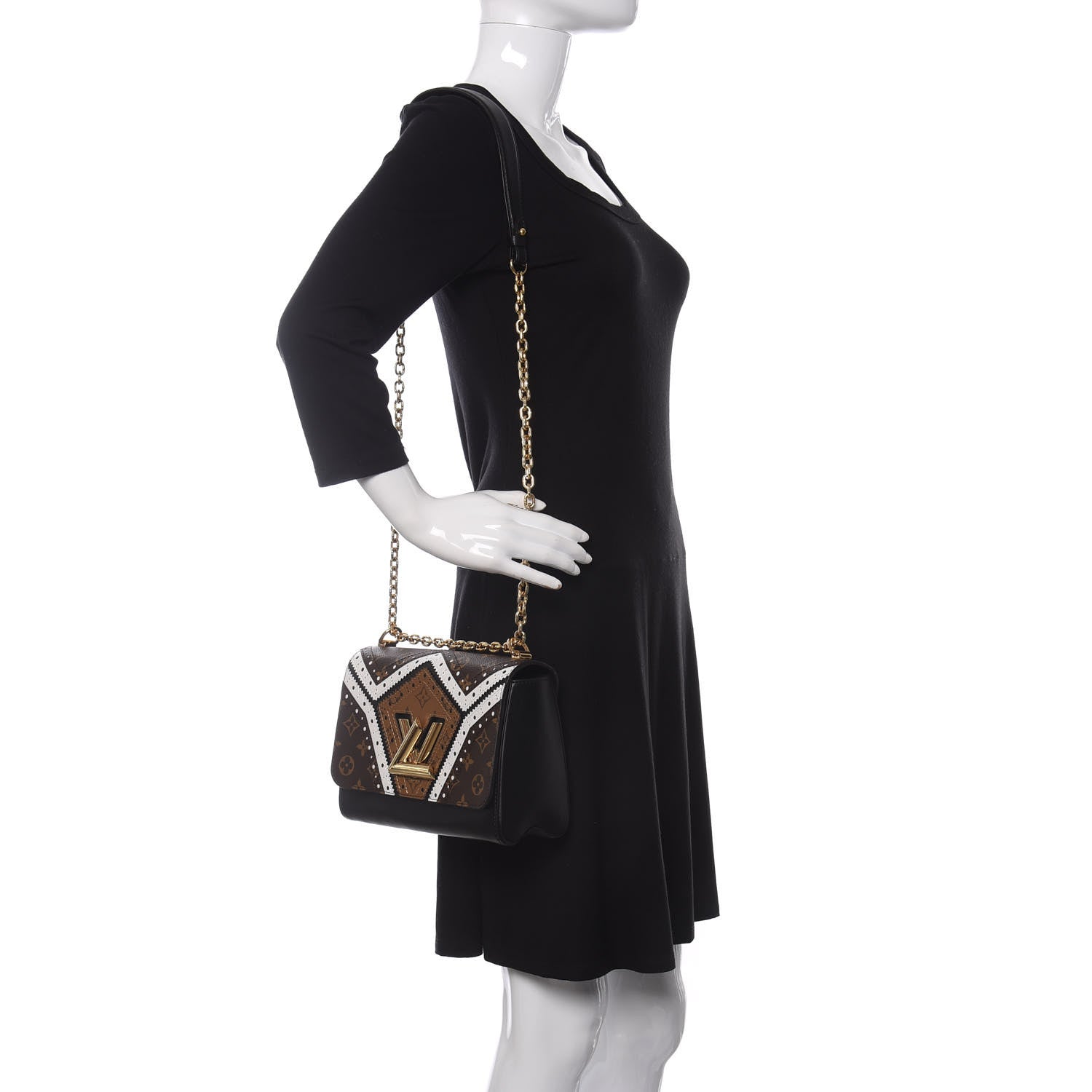 Louis Vuitton Veau Satin Monogram Twist Shoulder Bag MM Black 2 of 11