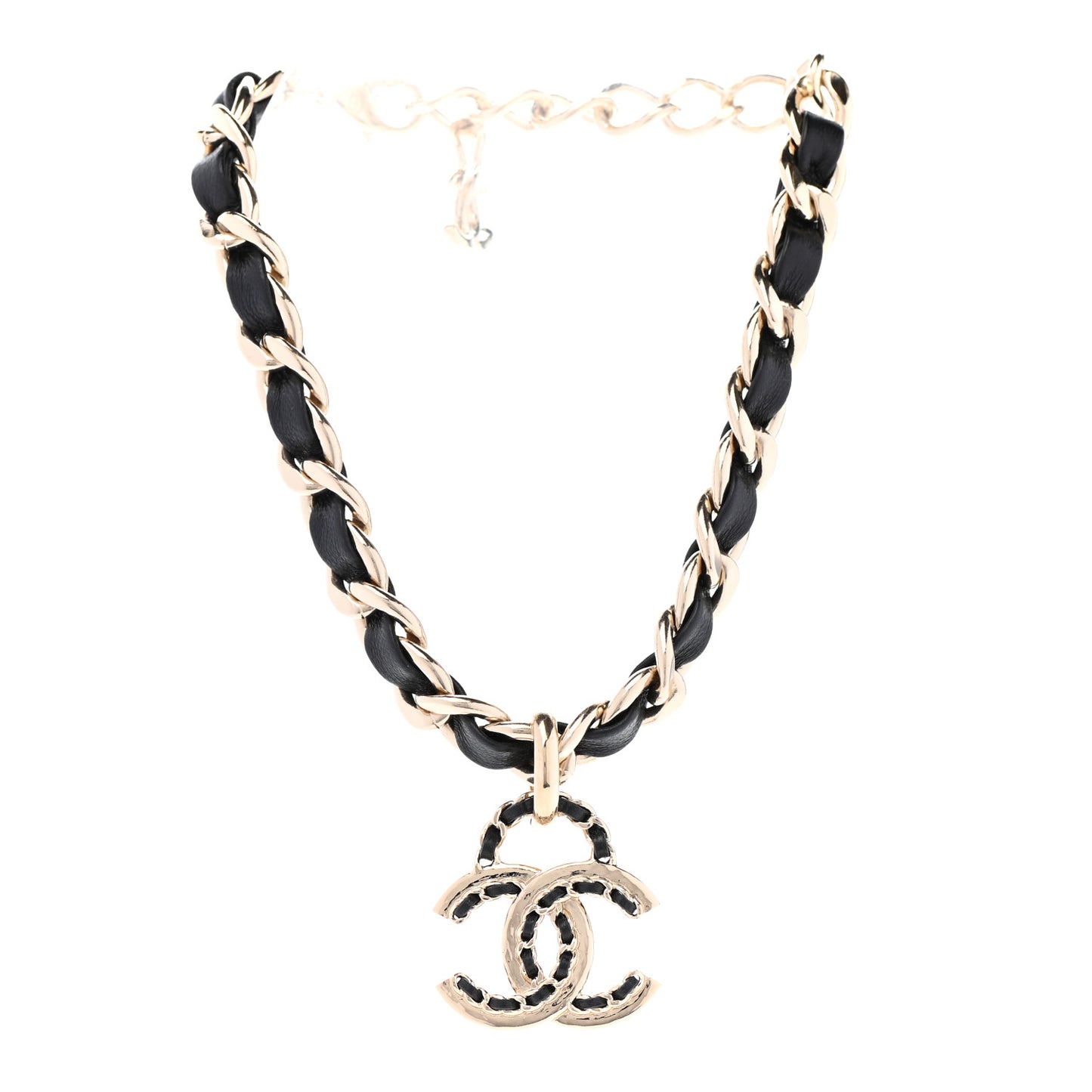 Metal Lambskin Chain CC Choker Necklace Black Gold