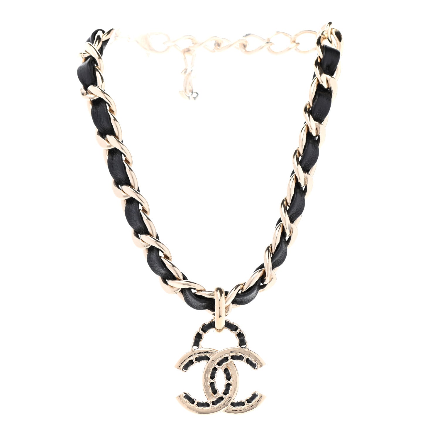 Chanel Metal Lambskin Chain CC Choker Necklace Black Gold 3 of 7