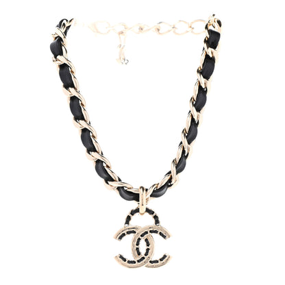 Chanel Metal Lambskin Chain CC Choker Necklace Black Gold 3 of 7