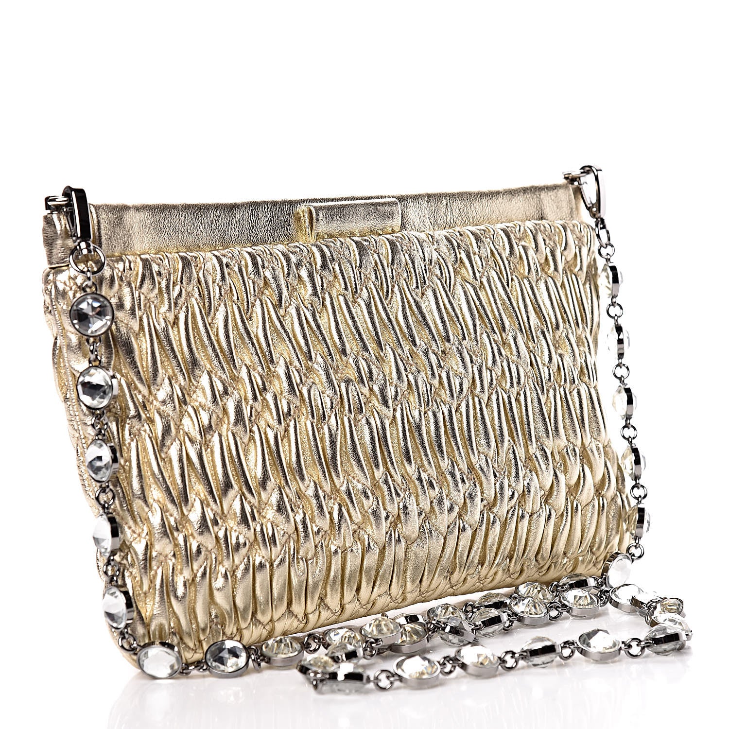 Miu Miu Metallic Nappa Matelasse Crystal Shoulder Bag Pirite 3 of 10