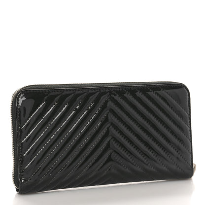 Chanel Patent Chevron Quilted CC Zip Around Wallet Black 3 of 13