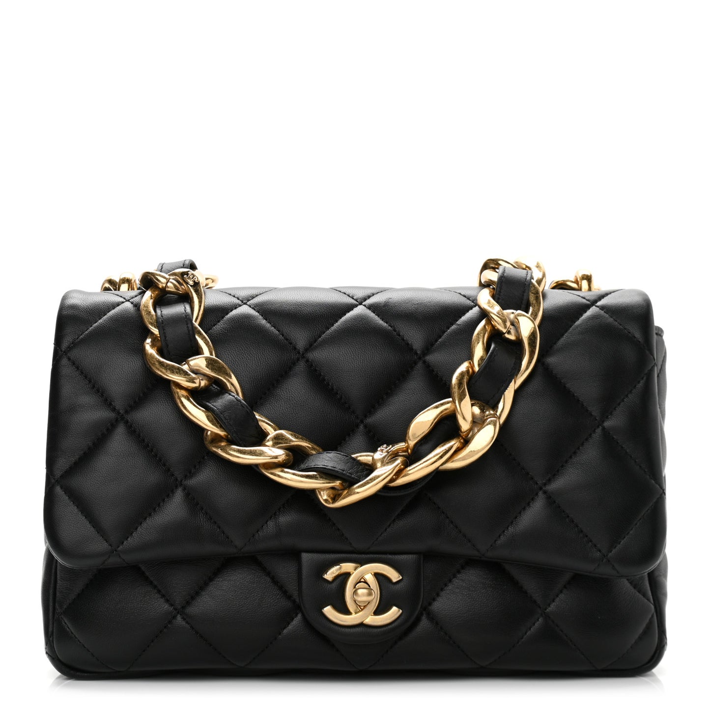 Lambskin Quilted Large CC Funky Town Flap Black