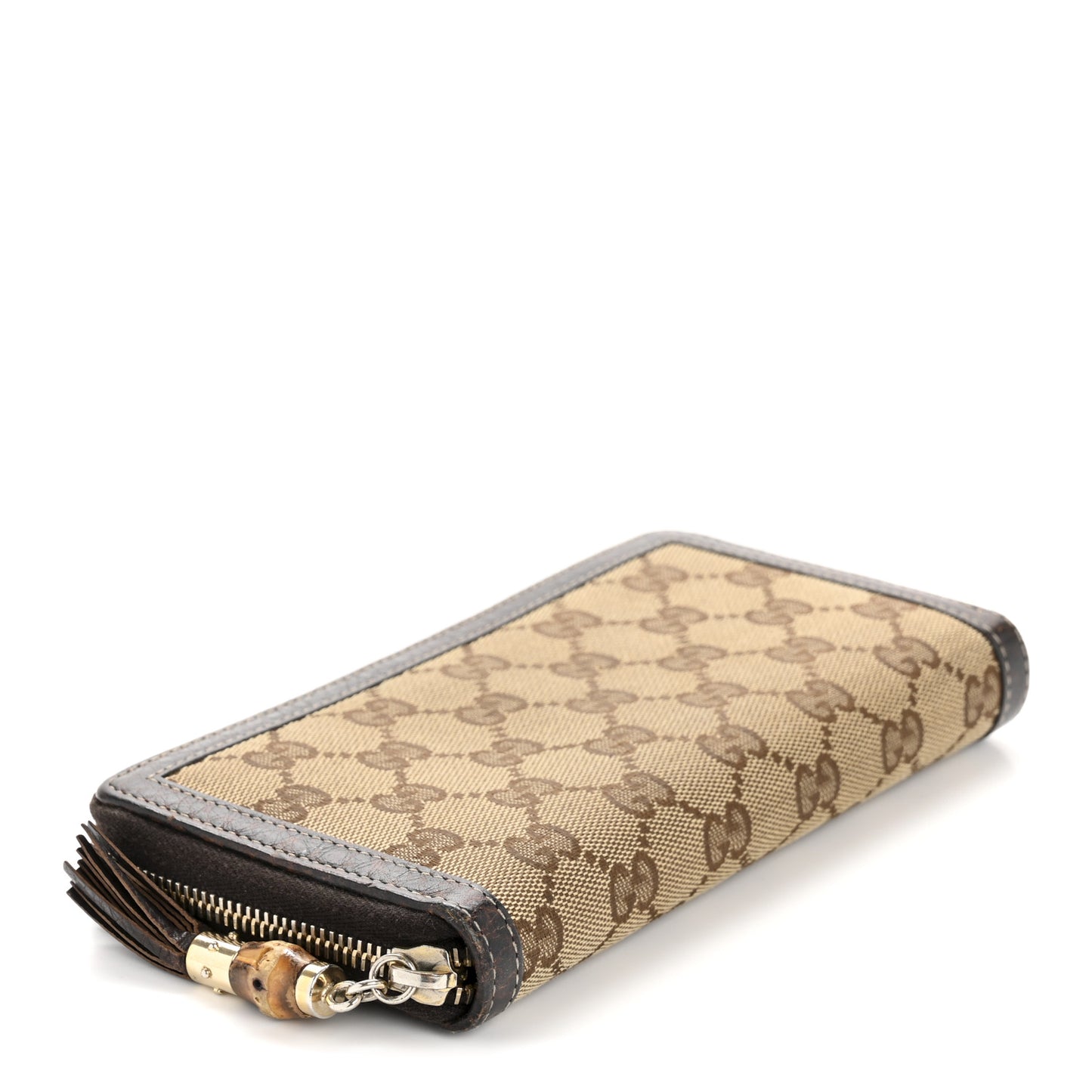 Monogram Calfskin Bamboo Tassel Zip Around Wallet Beige Ebony Chocolate