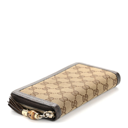 Gucci Monogram Calfskin Bamboo Tassel Zip Around Wallet Beige Ebony Chocolate 4 of 10